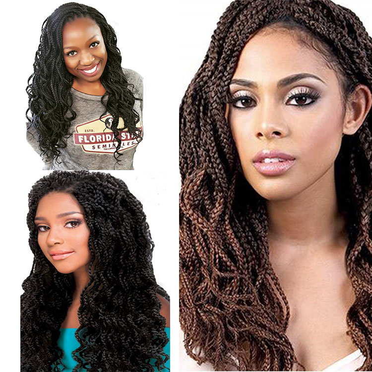 Wholesale Curly Box Twist Crochet Braids Hair Extensions Box Braiding Hair Synthetic Fiber Ombre Color For Women 18 Inches