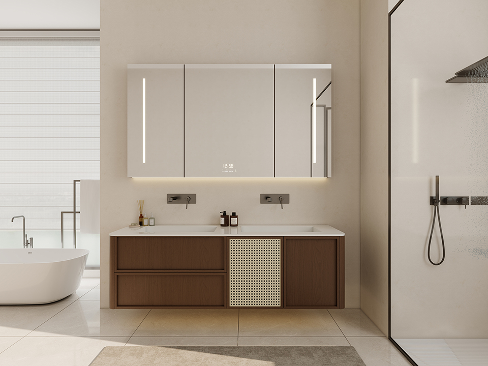 Деревянные шкафы для ванной комнаты Wood grain bathroom cabinets