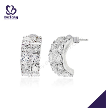 Shiny cz silver alphabet diamond earrings