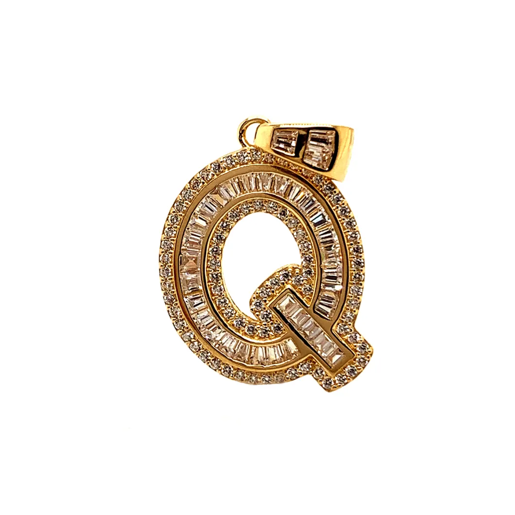 10K 14K 18K Baguatte CZ Gold Creative Gift/Letter Jewelry/Initial Charm/ Alphabet Charm