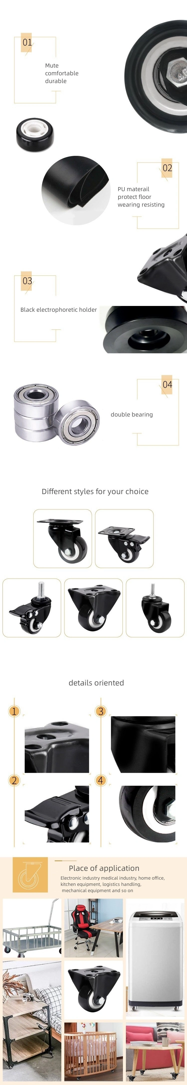 Durable Gold Drill PU Rigid Casters Color Customization Tool Cabinet Medical Caster Wheels