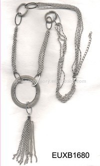 2015 new rhodium plating metal mesh chain hoop tassel necklace,pendant necklace,long chain necklace jewelry