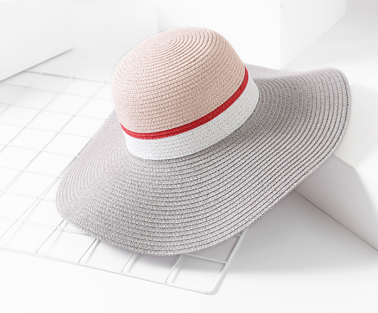 Wide Brimmed Paper Straw Hat Grey