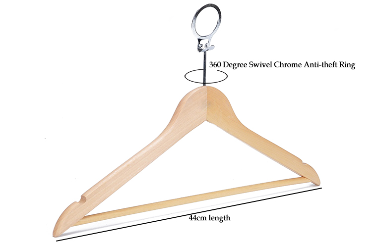 hotel anti-theft wooden clothes hangers with anti theft ring