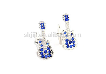 Fashion Blue Crystals Inserted Guitar Cufflinks