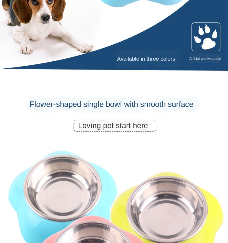 Pet Flower-shaped Dual-use 2-in-1 Pet Stainless Steel Plastic Pet Bowl