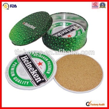 promotional round chocolate tin coasters