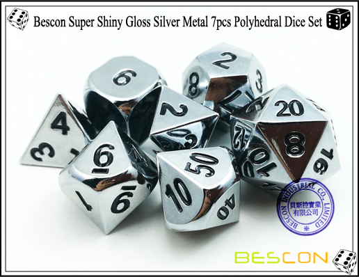 Bescon Super glänzendes Glanz Silber Metall 7pcs Polyhedral Würfel Set-5 Bescon Super Shiny Gloss Silver Metal 7pcs Polyhedral Dice Set-5