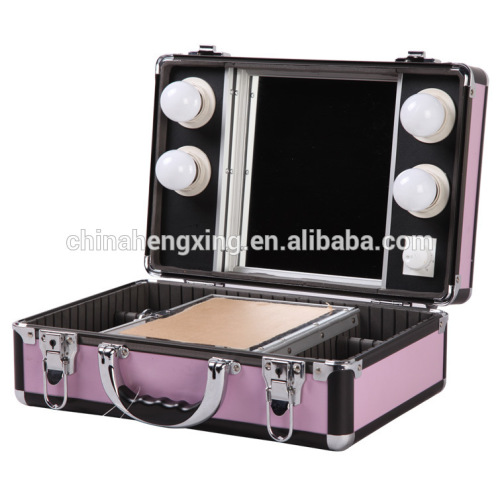 Rolling Aluminum Trolley Makeup Case With Lighted Mirror