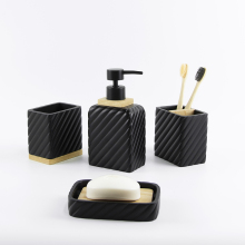 Customized black square bathroom set resin bottle
