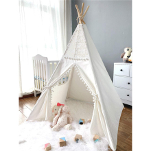 Boho Foldable Tipi Tent for Kids with Lace & Pompom Balls