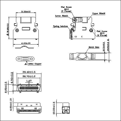 1.27mm Series Shielded Backshell Kits 36P Str 1.27mm Series Shielded Backshell Kits 36P Str