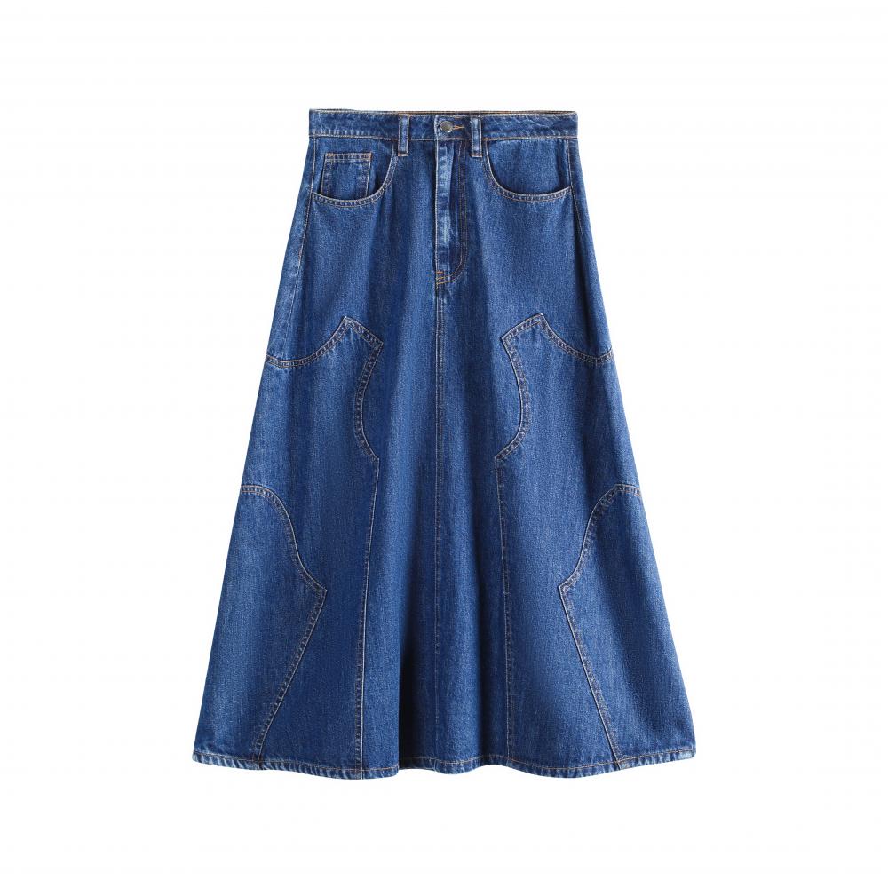 Splicing Large Swing Long Denim Skirt