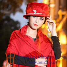 Ladies Red Fancy Church Hat Elegant Feather Hat Winter Velvet Hat Party Hat