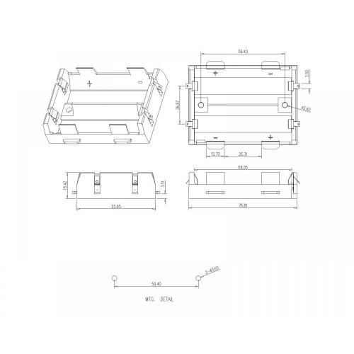 BBC-W-G0-A-109 Dual Battery Holder voor 26650 Solderstaart