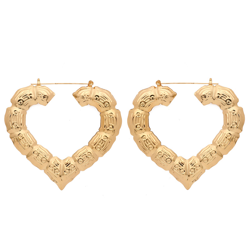 big bamboo earrings hoops gold  heart hoop earrings with texture heart bamboo earrings custom