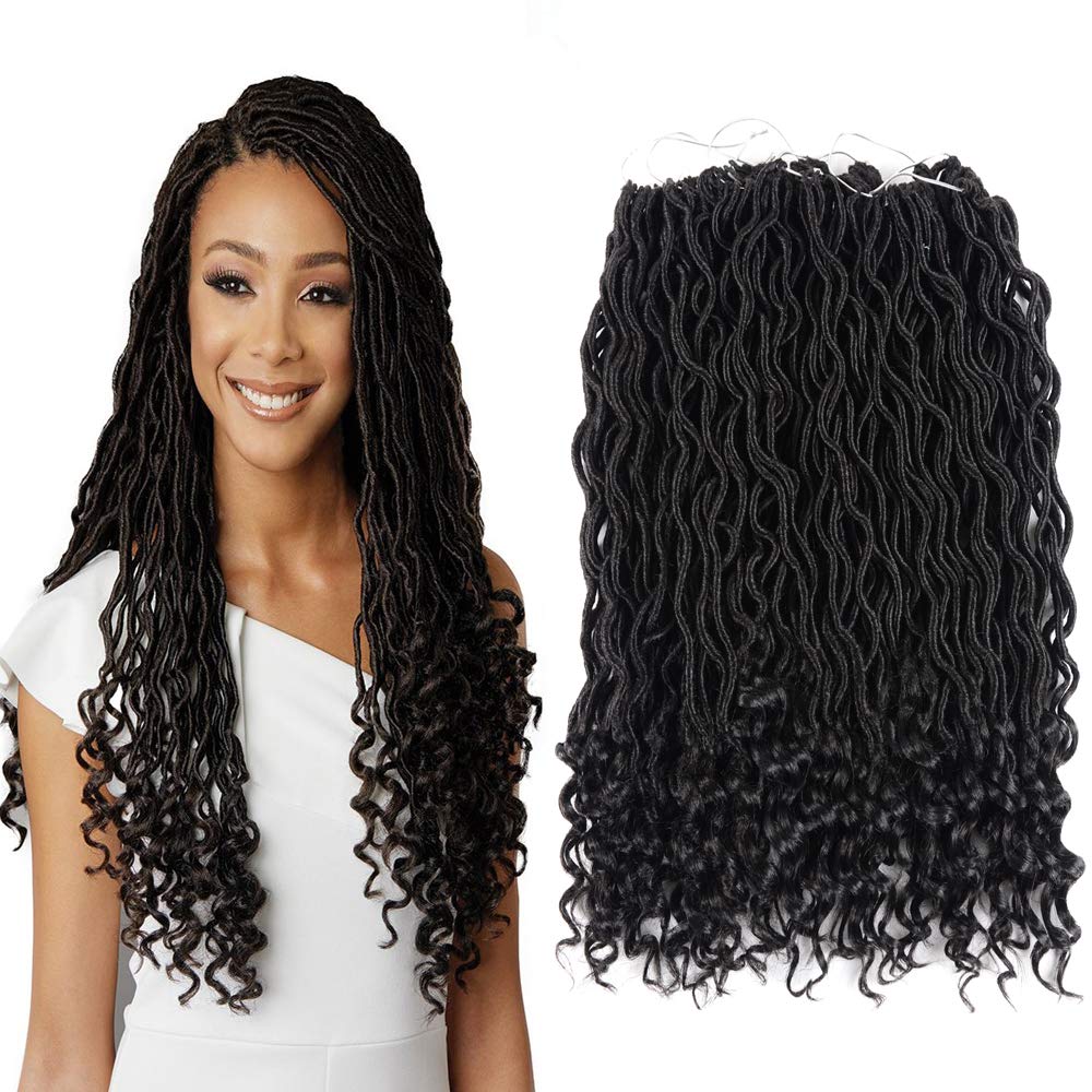 Straight Goddess Locs Hair With Curly Ends Synthetic Fiber Ombre Color Long And Soft Goddess Braiding