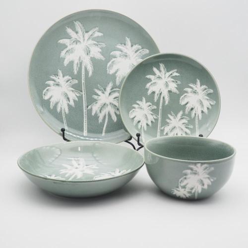 Green pad printing style porcelain dinnerware ceramic tableware set
