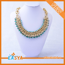 Mosaic Glass Necklace Gold Chain Blue Glass Necklace Cheap Glass Bead Necklace