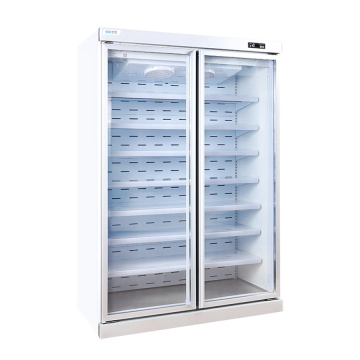 Upright glass door display freezer for supermarket