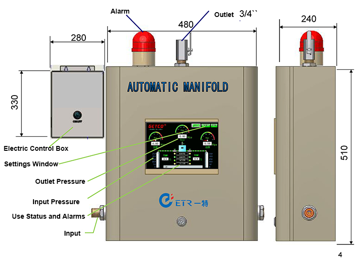 Manifold silinder otomatis CO2 digital dengan layar LCD