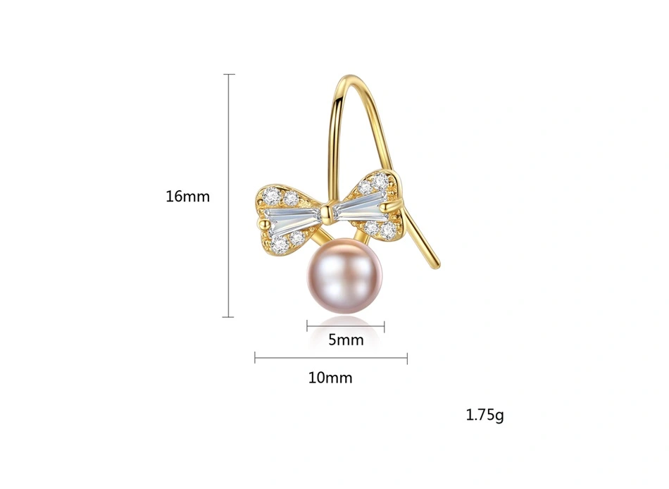 Lovely CZ Bowknot Sterling Silver Freshwater Pearl Stud Earrings