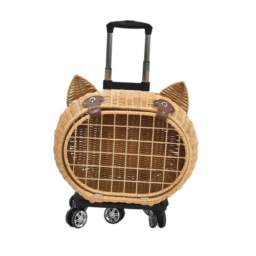 Luxury Dog Pet Travel Carrier Bag Case Rattan Wicker On Wheels Stroller Trolley Cat Travel Carrier Suitcase