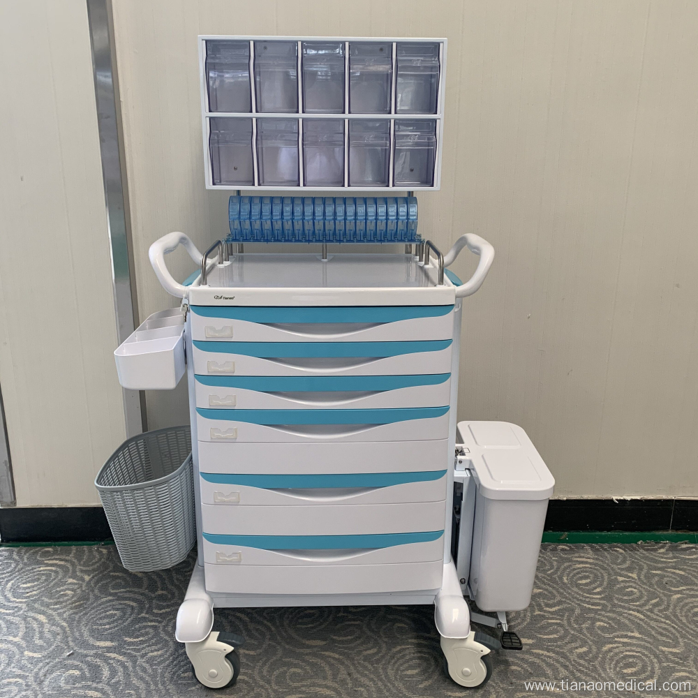 Hospital Anesthesia Trolley with Tilt Bin Orgnizers