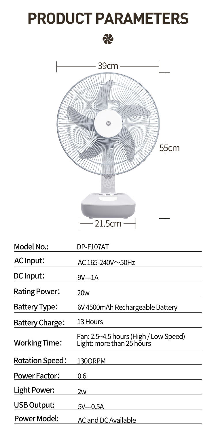 8-Rechargeable 14 Inch Solar Table Desk Fan with Light-F107AT-detail 8-Rechargeable 14 Inch Solar Table Desk Fan with Light-F107AT-detail
