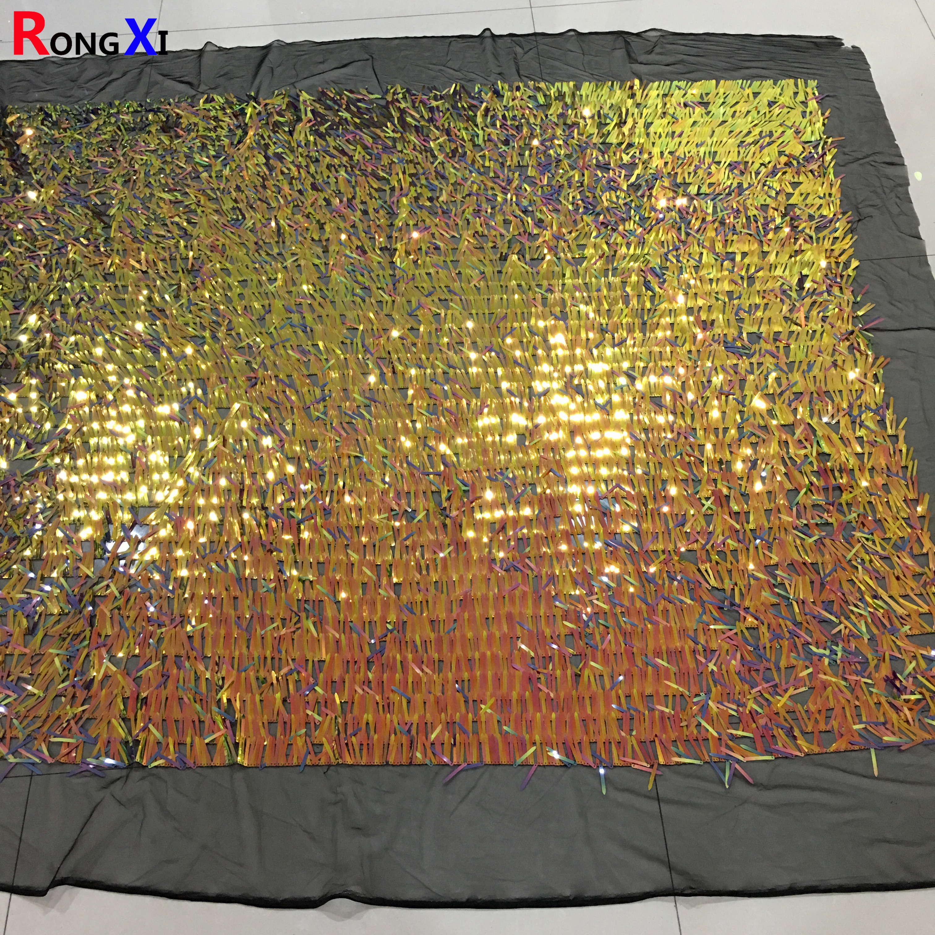 RXF0626 New Design Bag Rhinestone Gold Sequin Lace Fabric