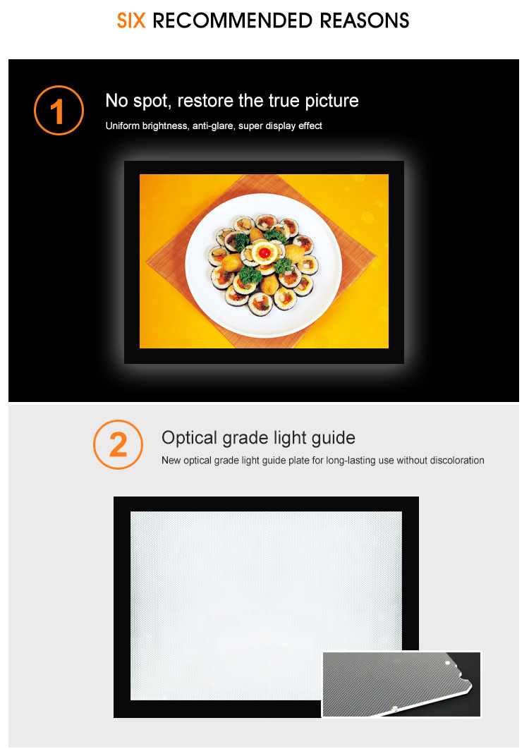 CF7 6mm ultra slim injection crystal frame LED single side advertising fast food led restaurant menu board light box