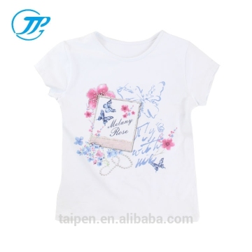 Stylish Hot Sale 100% Cotton Girls Summer T-shirt Short Sleeve White T Shirt