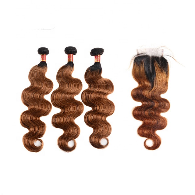 Body Wave  T1b/30 Hair Bundles With Closure 3 Brazilian Hair Bundles With 4*4 Lace Closure