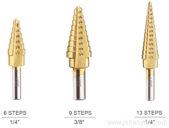 3PCS HSS Titanium Coated Step Drill Bit