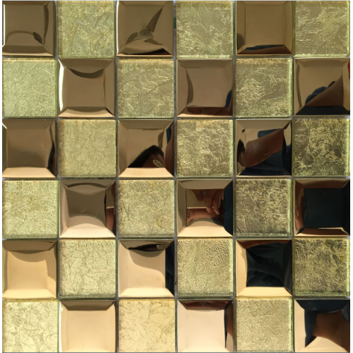 Mosaico de mármol y cristal de efecto dorado 3D