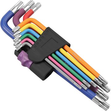 Colored Folding Hexagon Key Set: Allen, Torx, and Ball End Wrenches