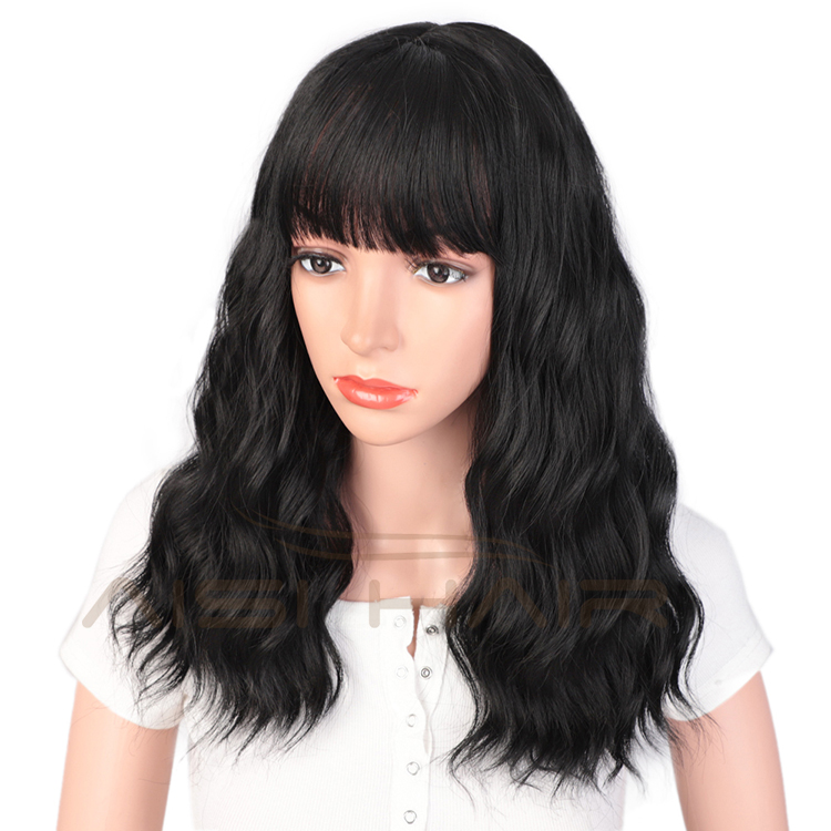 Bang Body Wave Heat Resistant Fiber Cosplay Wigs Long Nature Black Synthetic for White Black Women Wigs