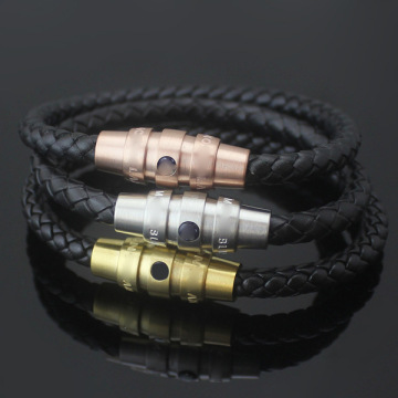 Mens Braided Leather Cord Bracelet Magnetic Buckle Bracelet