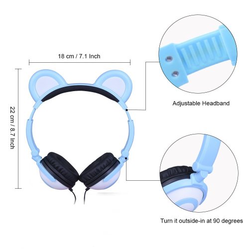 Cuffie con fascia per bambini a forma di orecchio di panda incandescente a led