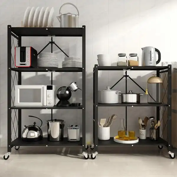 olding Storage Rack Home Storage Foldable Kitchen Display Rack Shelf with Wheels Kitchen Organizer Shelf