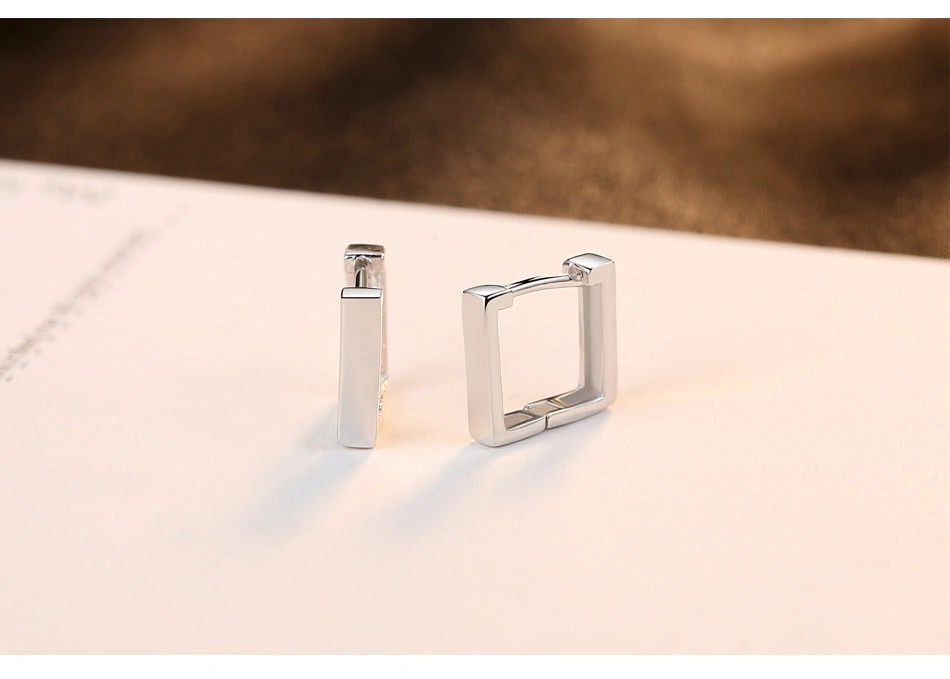 Simple Squared Hoop 925 Sterling Silver Stud Earrings