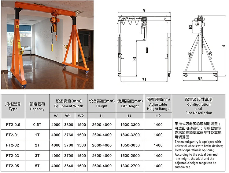 Mini Small Electric Mobile Hoist Gantry Crane with 4 Wheels