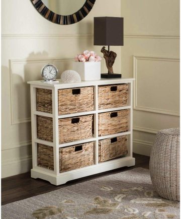 Clothes Wooden Cabinets 6 Wicker Basket Storage Chest