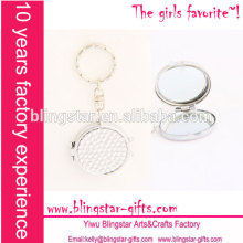 bling round shape compact mirror keychain