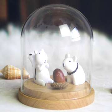 Decorative bell jars glass dome with wooden base wholesale