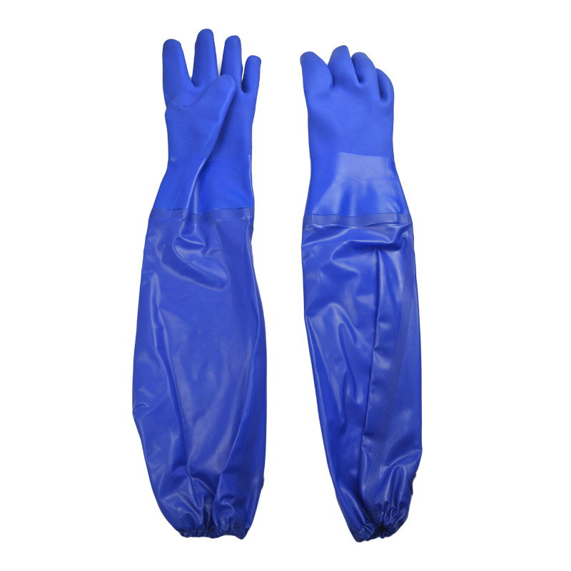Blue PVC Dipped gloves with reinforced cuff