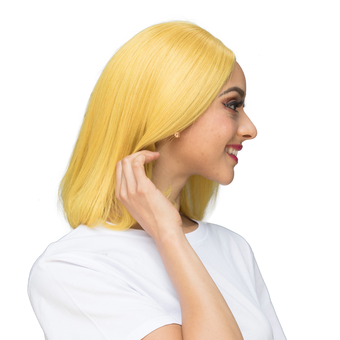 Lsy Hair Ginger Royal Yellow Color Human Hair Bob Wigs, Glueless Straight Short Lace Front Virgin Human Hair Wigs For Sale