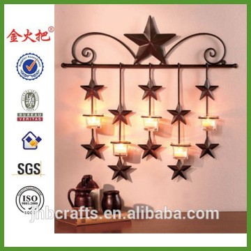 Rustic Primitive Metal Stars Candle Wall Sconce/Glass Cups Country Charm Decor