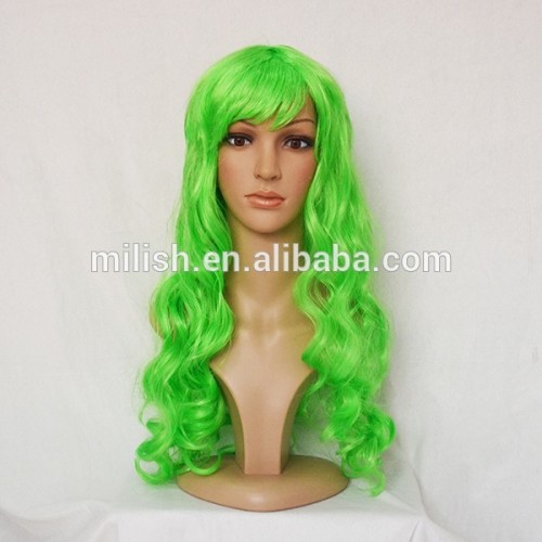 MPW-0359 Party cheap natural long curly green wig