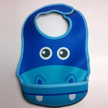 Cute animal waterproof neoprene baby bib with pocket